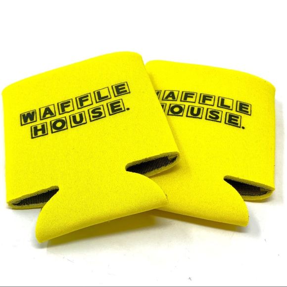 Waffle House Lot of 2 Coozies Yellow Reusable Drink Cooler Can Bottle NEW - Picture 1 of 1